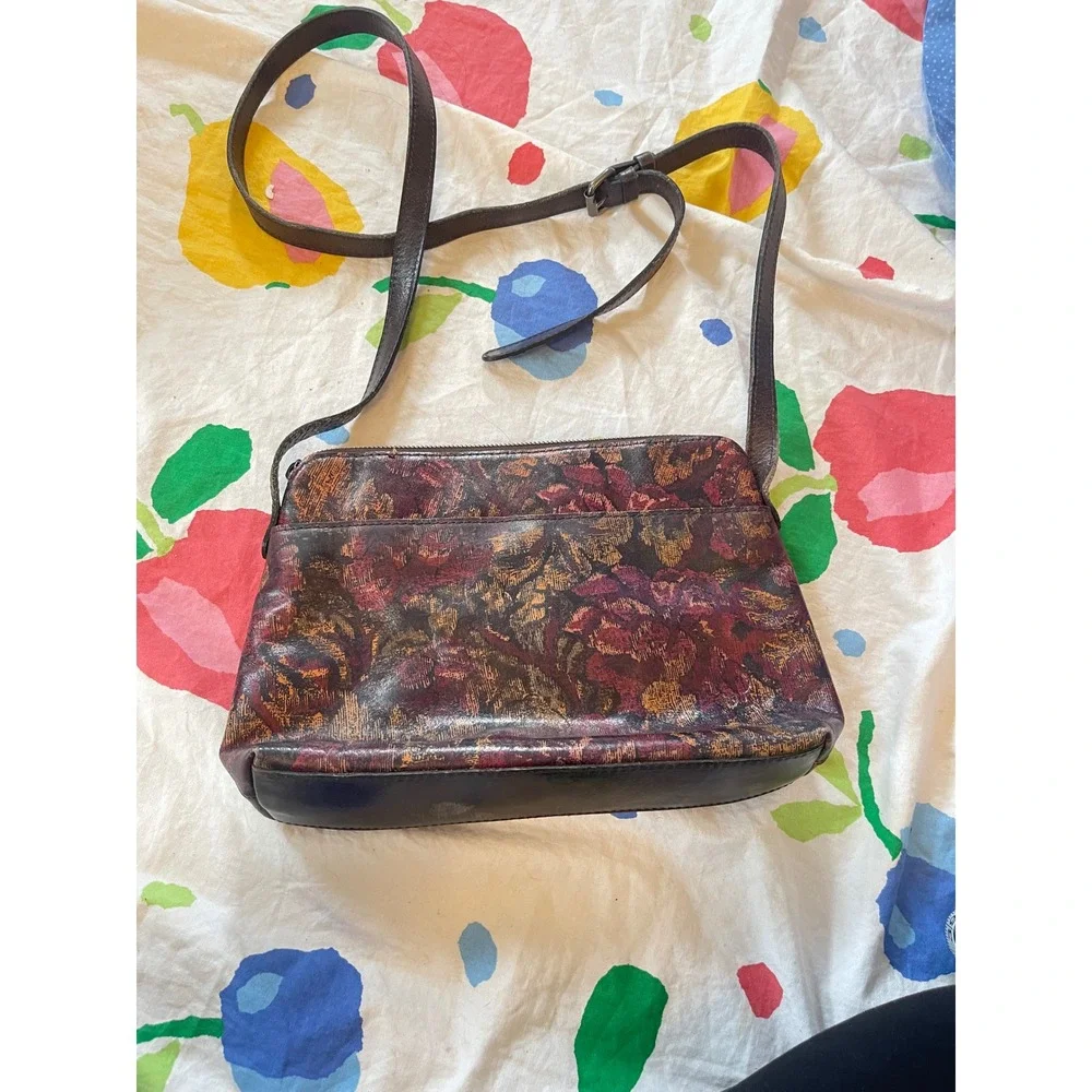 Patricia Nash Salina Floral Leather Crossbody Bag Burgundy Gold Adjustable Strap